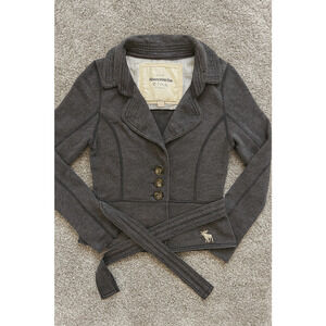 Abercrombie & Fitch Women’s Blazer Jacket XS – Navy Blue Knit Cotton Blend, Belt